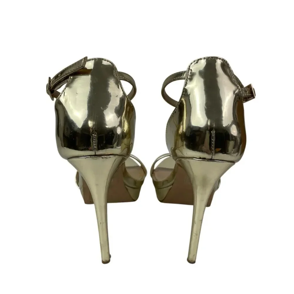 Aldo Madalene Gold Ankle Strap Open Toe Platform Heels Strappy Dress Sandals 7.5